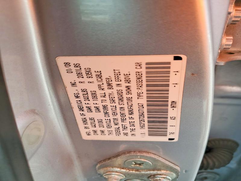 59242766 :رقم المزاد ، 1HGCP26728A071247 vin ، 2008 Honda Accord مزاد بيع