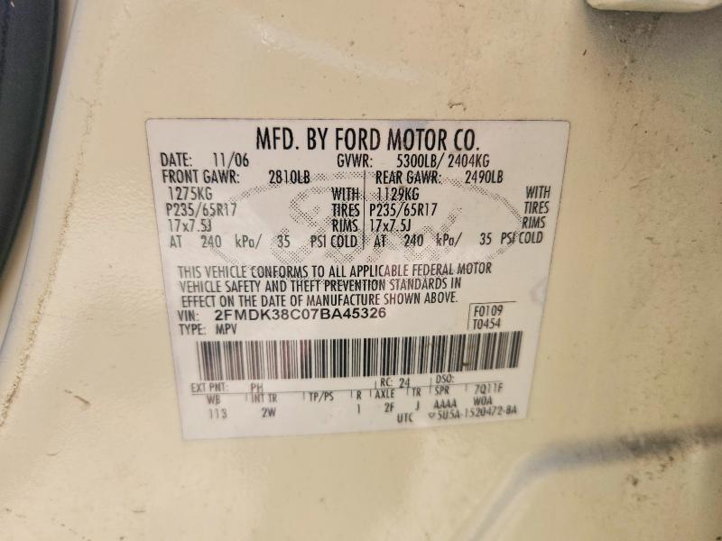Aukcja sprzedaży 2007 Ford Edge, vin: 2FMDK38C07BA45326, numer aukcji: 58054096