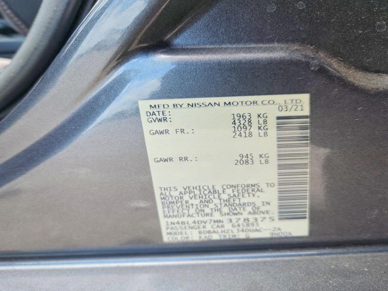 Продажа на аукционе авто 2021 Nissan Altima, vin: 1N4BL4DV7MN378375, номер лота: 56993096