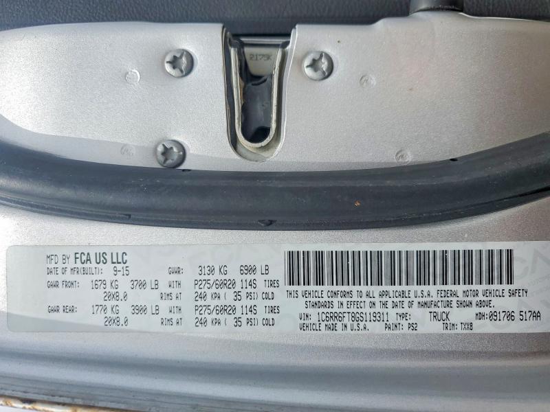 2016 Ram 1500 მანქანა იყიდება აუქციონზე, vin: 1C6RR6FT8GS119311, აუქციონის ნომერი: 58191636