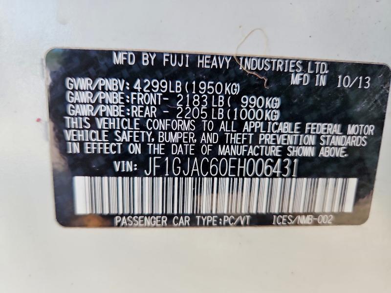 57238186 :رقم المزاد ، JF1GJAC60EH006431 vin ، 2014 Subaru Impreza مزاد بيع