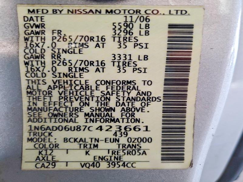 Aukcja sprzedaży 2007 Nissan Frontier, vin: 1N6AD06U87C423661, numer aukcji: 57680196