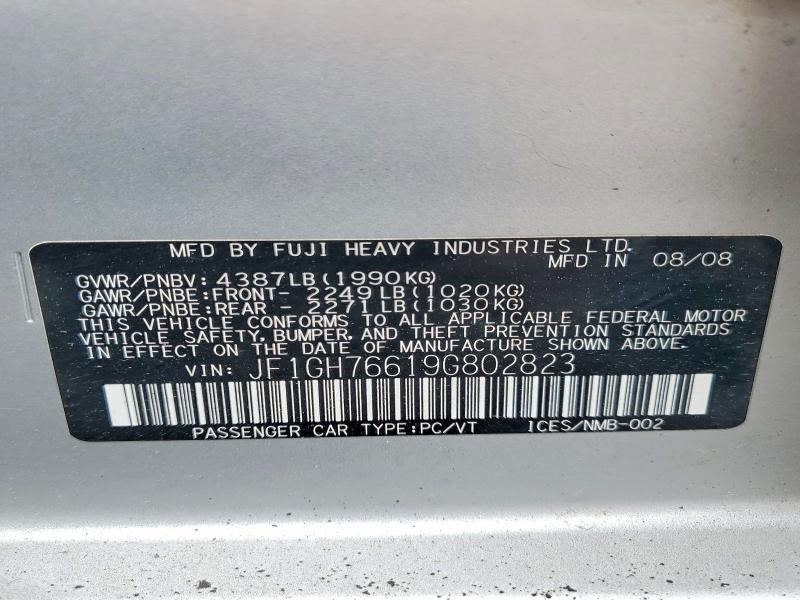 2009 Subaru Impreza მანქანა იყიდება აუქციონზე, vin: JF1GH76619G802823, აუქციონის ნომერი: 56582786