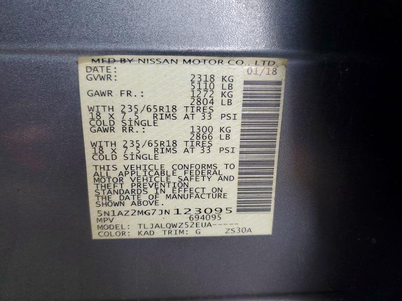 Продажа на аукционе авто 2018 Nissan Murano, vin: 5N1AZ2MG7JN123095, номер лота: 58072086