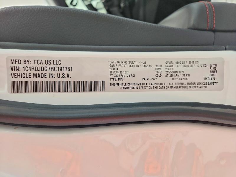 2024 Dodge Durango მანქანა იყიდება აუქციონზე, vin: 1C4RDJDG7RC191761, აუქციონის ნომერი: 55711386
