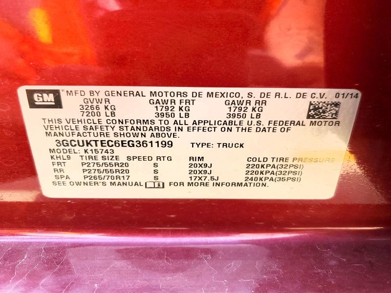 56841606 :رقم المزاد ، 3GCUKTEC6EG361199 vin ، 2014 Chevrolet Silverado مزاد بيع