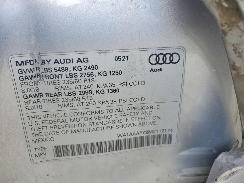 Aukcja sprzedaży 2021 Audi Q5, vin: WA1AAAFY9M2112174, numer aukcji: 57494226