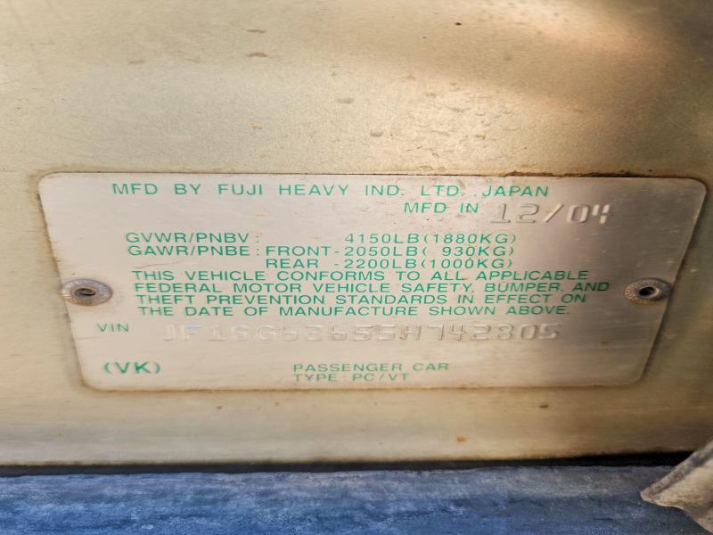 2005 Subaru Forester მანქანა იყიდება აუქციონზე, vin: JF1SG63655H742805, აუქციონის ნომერი: 56474596