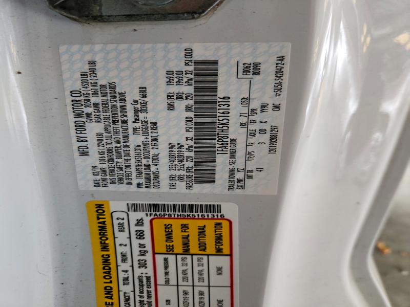 Auction sale of the 2019 Ford Mustang, vin: 1FA6P8TH5K5161316, lot number: 57626106