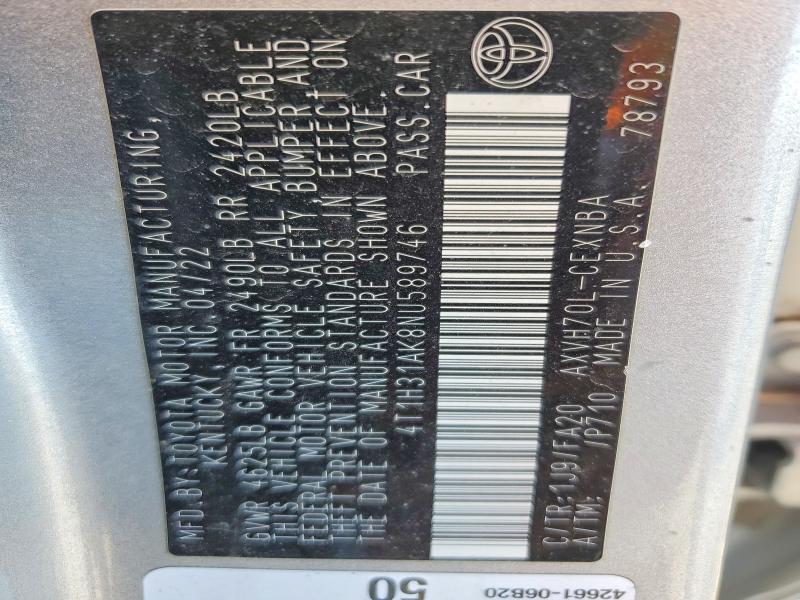 56289356 :رقم المزاد ، 4T1H31AK8NU589746 vin ، 2022 Toyota Camry مزاد بيع
