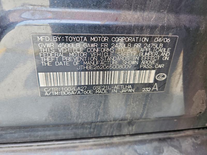 Aukcja sprzedaży 2006 Lexus Is, vin: JTHBE262065008009, numer aukcji: 56452036