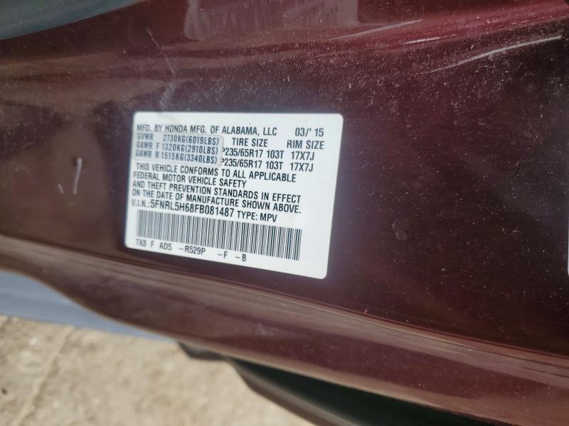 2015 Honda Odyssey მანქანა იყიდება აუქციონზე, vin: 5FNRL5H68FB081487, აუქციონის ნომერი: 57873976