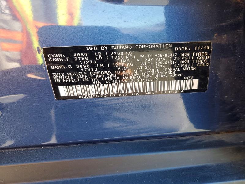 57378916 :رقم المزاد ، 4S4BTAAC6L3138316 vin ، 2020 Subaru Outback مزاد بيع