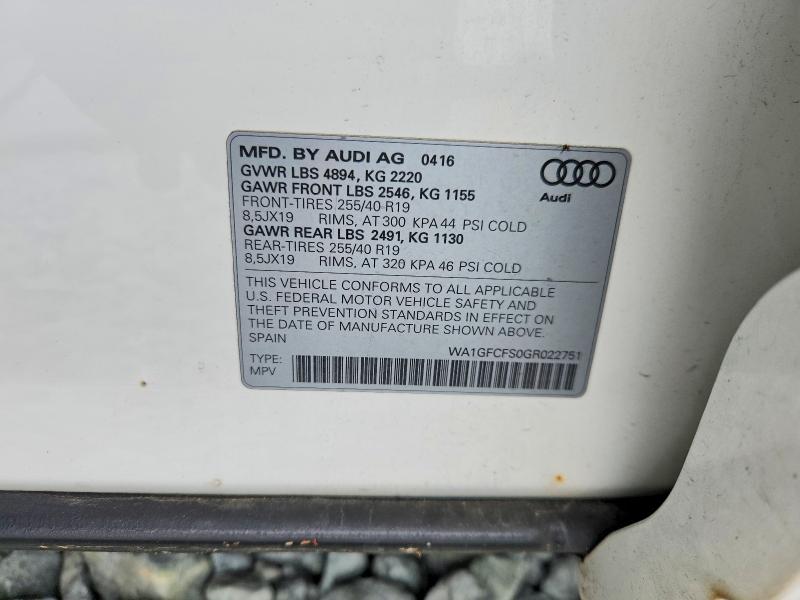2016 Audi Q3 მანქანა იყიდება აუქციონზე, vin: WA1GFCFS0GR022751, აუქციონის ნომერი: 58413266