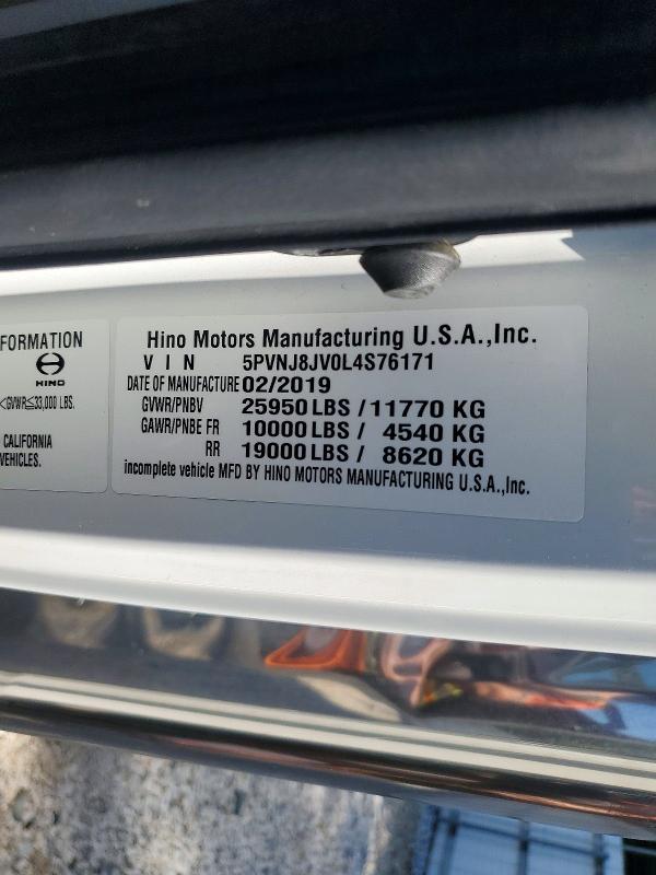 Продажа на аукционе авто 2020 Hino 258/268, vin: 5PVNJ8JV0L4S76171, номер лота: 56121396