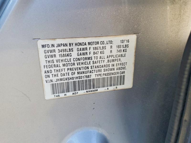 Продаж на аукціоні авто 2017 Honda Fit, vin: JHMGK5H81HS017887, номер лоту: 57303216