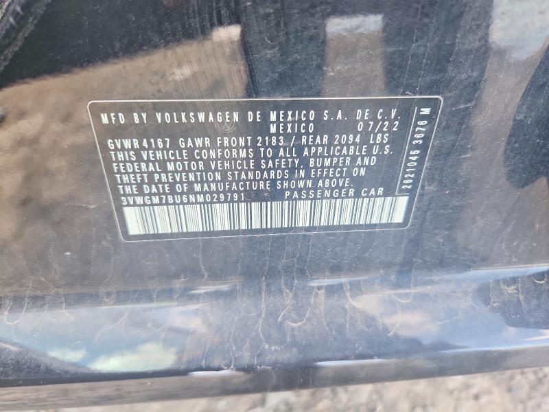 57923826 :رقم المزاد ، 3VWGM7BU6NM029791 vin ، 2022 Volkswagen Jetta مزاد بيع