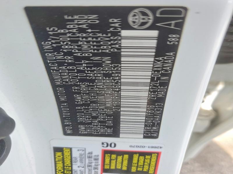 2016 Toyota Corolla მანქანა იყიდება აუქციონზე, vin: 2T1BURHE4GC549153, აუქციონის ნომერი: 57785446