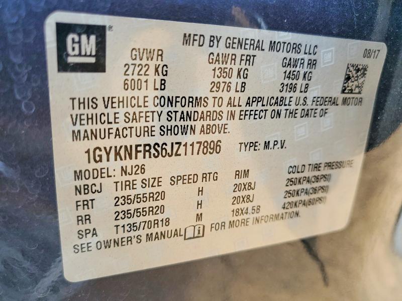 2018 Cadillac Xt5 მანქანა იყიდება აუქციონზე, vin: 1GYKNFRS6JZ117896, აუქციონის ნომერი: 58997526