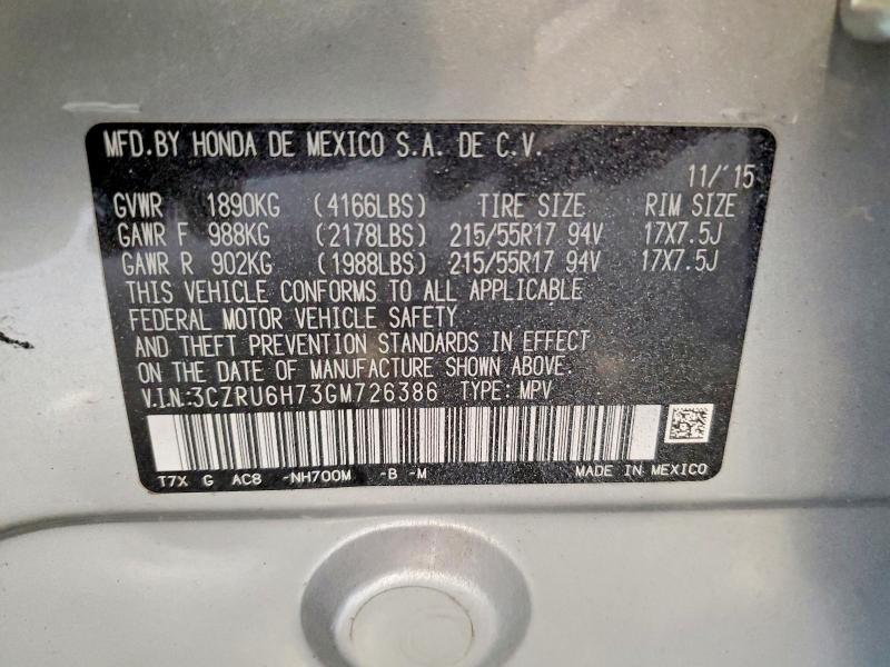 Продаж на аукціоні авто 2016 Honda Hr-v, vin: 3CZRU6H73GM726386, номер лоту: 59291236