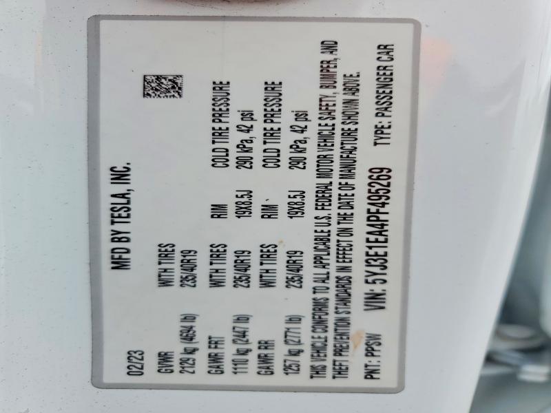 Продажа на аукционе авто 2023 Tesla Model 3, vin: 5YJ3E1EA4PF495269, номер лота: 57355316
