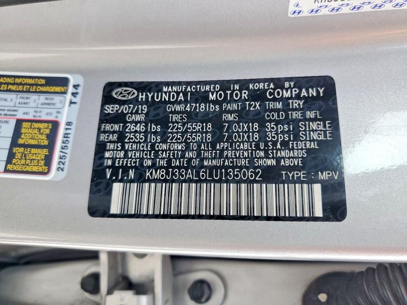 Продаж на аукціоні авто 2020 Hyundai Tucson, vin: KM8J33AL6LU135062, номер лоту: 55634916