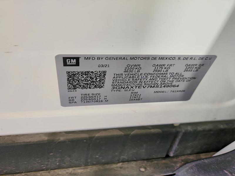 57265126 :رقم المزاد ، 3GNAXTEV7MS149064 vin ، 2021 Chevrolet Equinox مزاد بيع