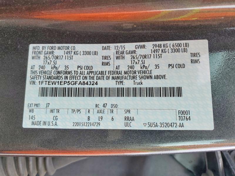 Продажа на аукционе авто 2016 Ford F150, vin: 1FTEW1EP5GFA84324, номер лота: 57057056