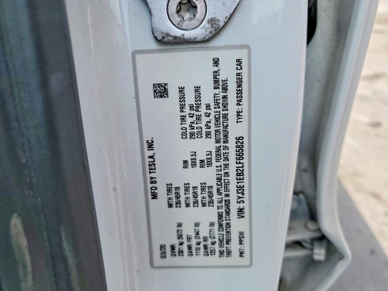 2020 Tesla Model 3 მანქანა იყიდება აუქციონზე, vin: 5YJ3E1EB2LF665826, აუქციონის ნომერი: 56301306