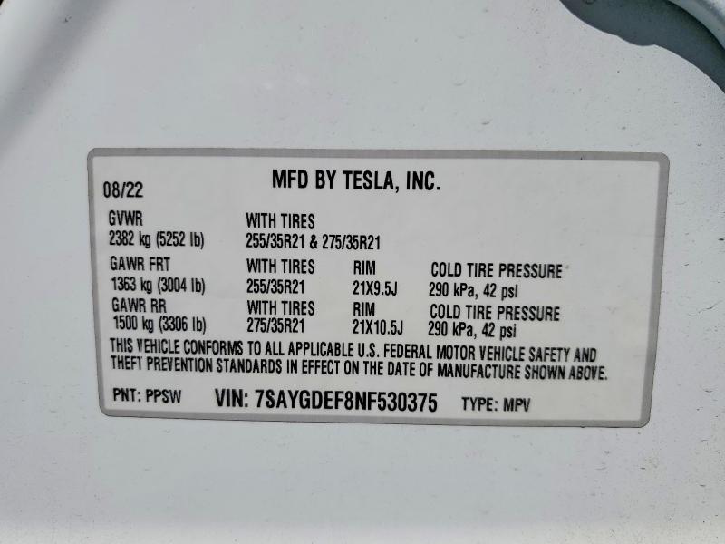 Продажа на аукционе авто 2022 Tesla Model Y, vin: 7SAYGDEF8NF530375, номер лота: 54842516