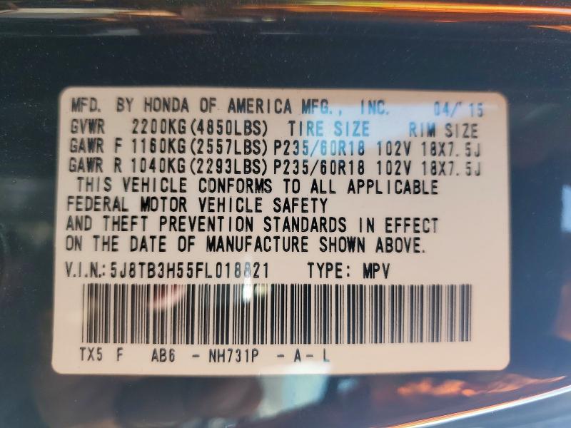 Aukcja sprzedaży 2015 Acura Rdx, vin: 5J8TB3H55FL018821, numer aukcji: 57292696