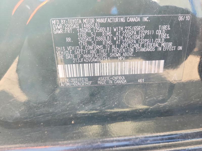 2010 Toyota Rav4 მანქანა იყიდება აუქციონზე, vin: 2T3JF4DV0AW062141, აუქციონის ნომერი: 56118106
