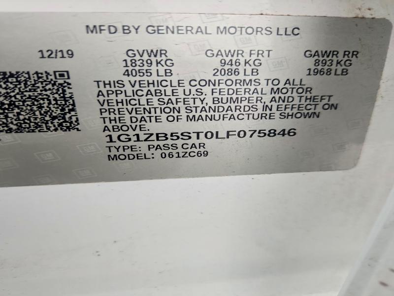 Продаж на аукціоні авто 2020 Chevrolet Malibu, vin: 1G1ZB5ST0LF075846, номер лоту: 57319076