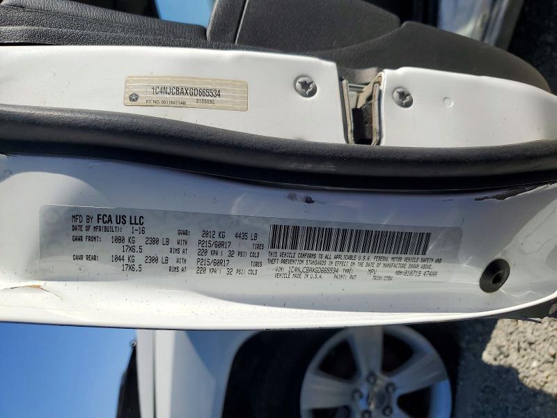 2016 Jeep Compass მანქანა იყიდება აუქციონზე, vin: 1C4NJCBAXGD665534, აუქციონის ნომერი: 55104676