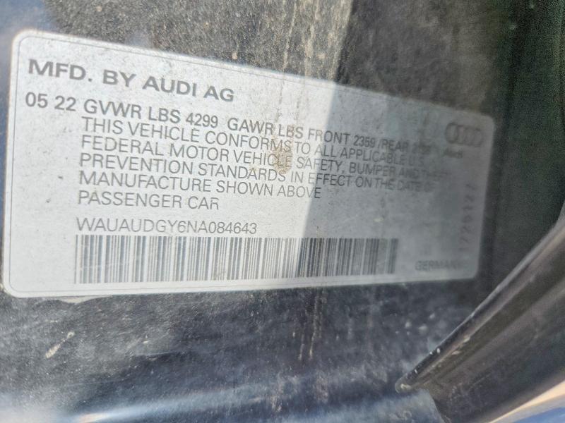 Aukcja sprzedaży 2022 Audi A3, vin: WAUAUDGY6NA084643, numer aukcji: 55775586