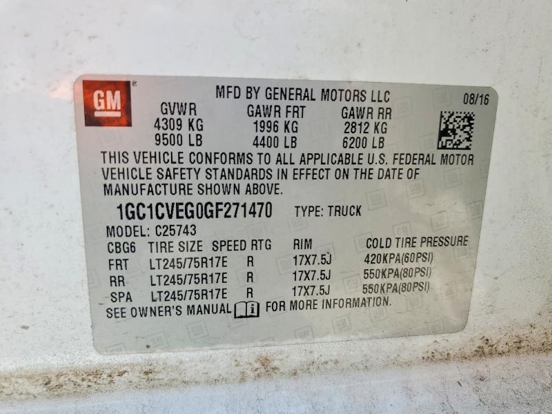 57474716 :رقم المزاد ، 1GC1CVEG0GF271470 vin ، 2016 Chevrolet Silverado مزاد بيع