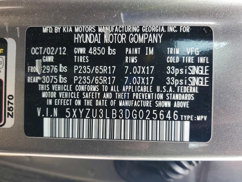 Продажа на аукционе авто 2013 Hyundai Santa Fe Sport, vin: 5XYZU3LB3DG025646, номер лота: 57905506