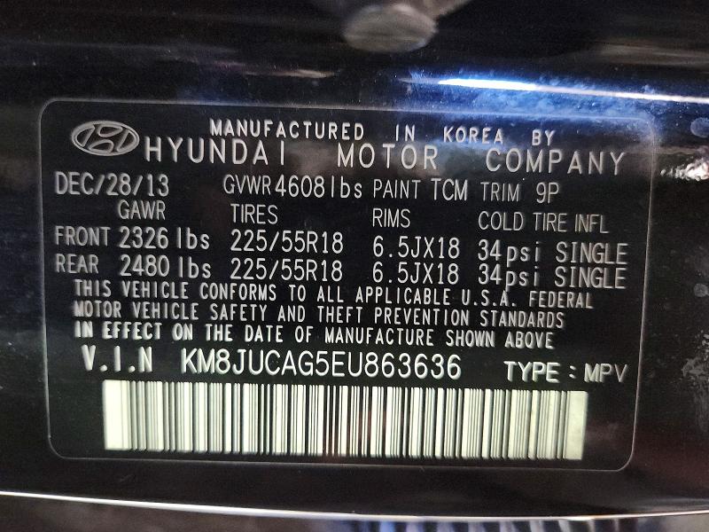 Продаж на аукціоні авто 2014 Hyundai Tucson, vin: KM8JUCAG5EU863636, номер лоту: 56285666
