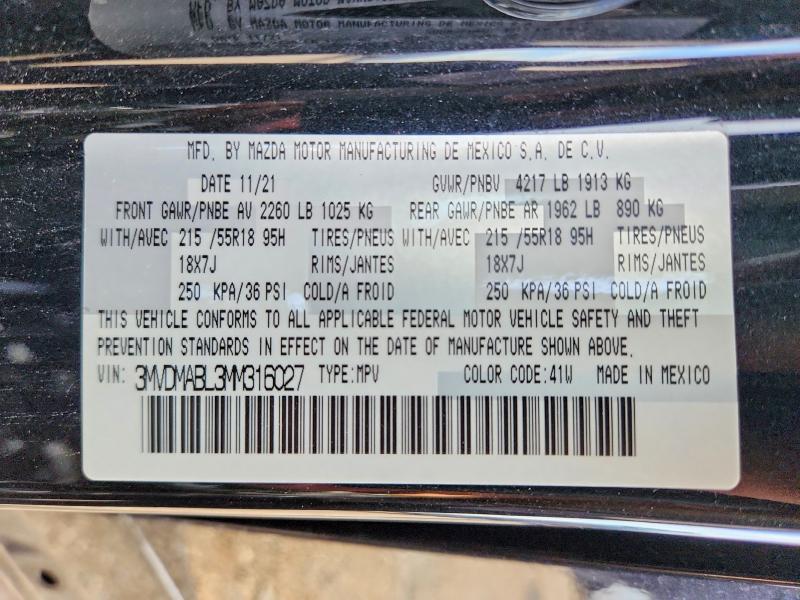 2021 Mazda Cx-30 მანქანა იყიდება აუქციონზე, vin: 3MVDMABL3MM316027, აუქციონის ნომერი: 55153636