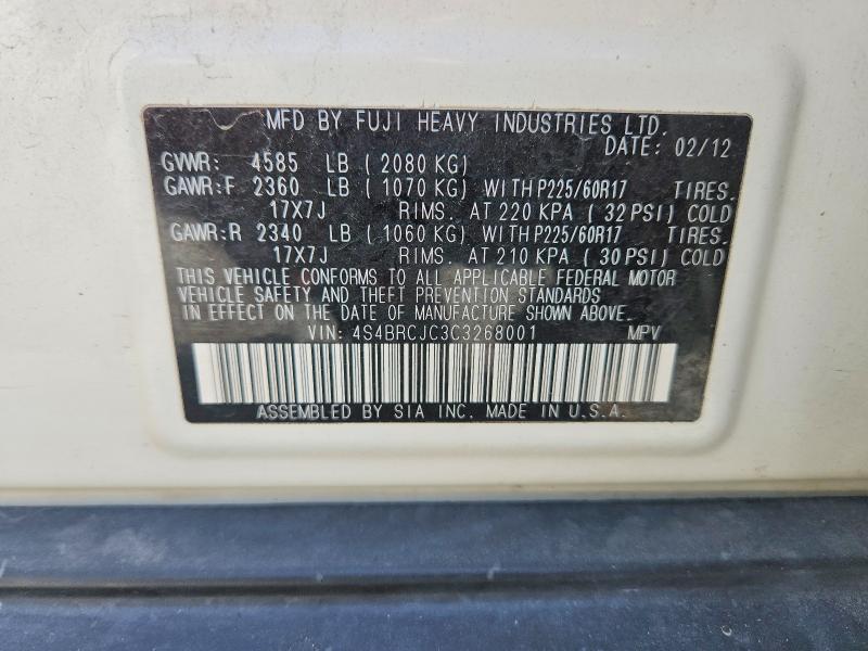 Aukcja sprzedaży 2012 Subaru Outback, vin: 4S4BRCJC3C3268001, numer aukcji: 57362916