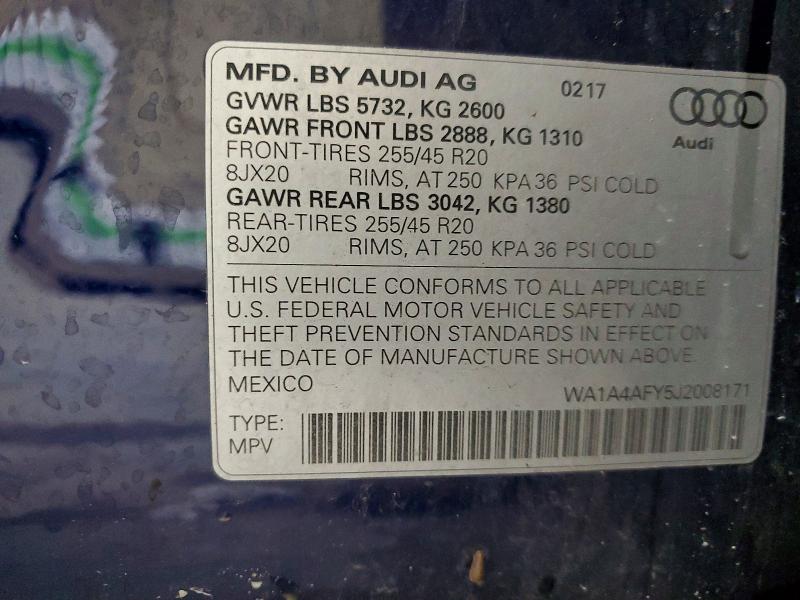 58026026 :رقم المزاد ، WA1A4AFY5J2008171 vin ، 2018 Audi Sq5 مزاد بيع