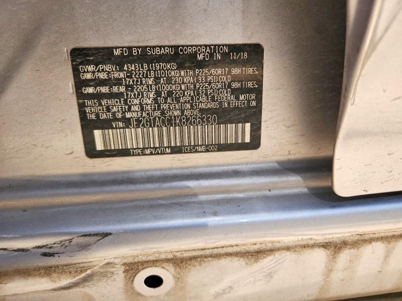 73559425 :رقم المزاد ، JF2GTACC1K8266330 vin ، 2019 Subaru Crosstrek مزاد بيع