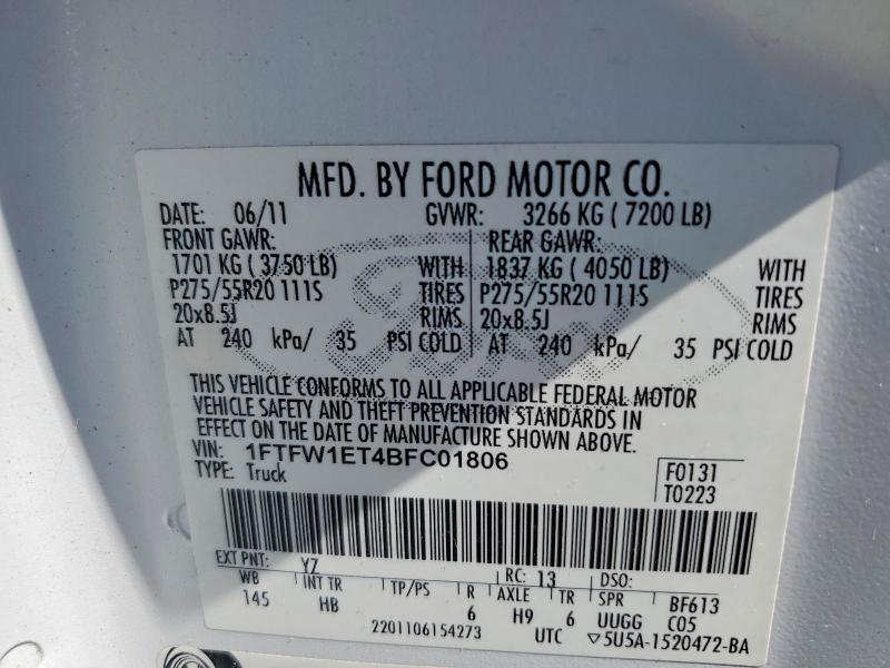 55535826 :رقم المزاد ، 1FTFW1ET4BFC01806 vin ، 2011 Ford F150 مزاد بيع
