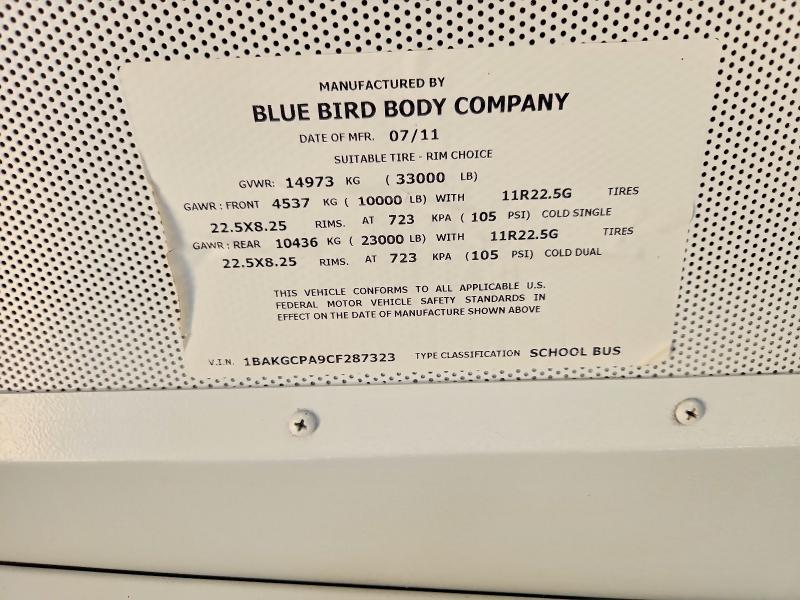 2012 Bluebird Vision მანქანა იყიდება აუქციონზე, vin: 1BAKGCPA9CF287323, აუქციონის ნომერი: 79721105
