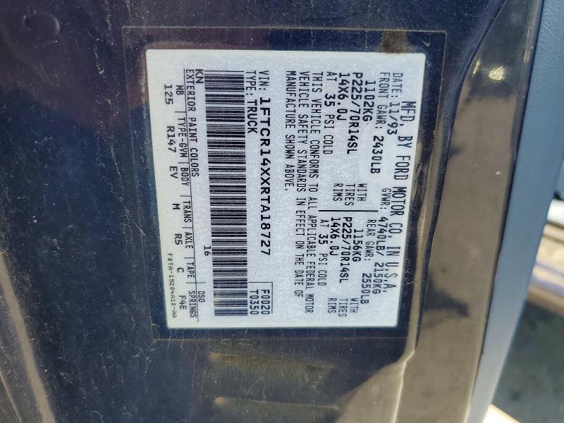 1994 Ford Ranger მანქანა იყიდება აუქციონზე, vin: 1FTCR14XXRTA18727, აუქციონის ნომერი: 55747516