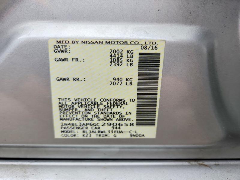 56731616 :رقم المزاد ، 1N4BL3AP6GC290658 vin ، 2016 Nissan Altima مزاد بيع