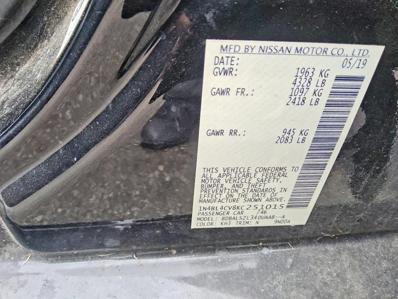 53218706 :رقم المزاد ، 1N4BL4CV8KC251015 vin ، 2019 Nissan Altima مزاد بيع