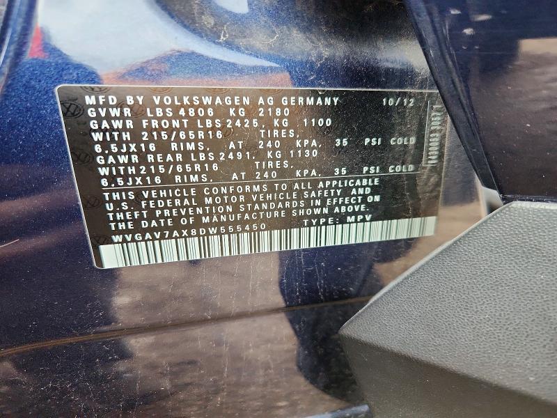 54600366 :رقم المزاد ، WVGAV7AX8DW555450 vin ، 2013 Volkswagen Tiguan مزاد بيع