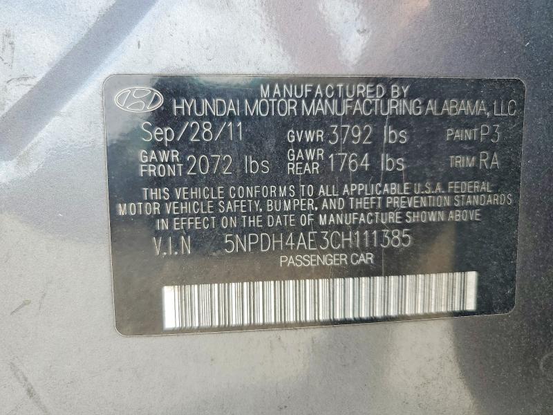 56855936 :رقم المزاد ، 5NPDH4AE3CH111385 vin ، 2012 Hyundai Elantra مزاد بيع