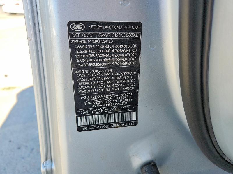 56242006 :رقم المزاد ، SALSH23466A970278 vin ، 2006 Land Rover Range Rover Sport مزاد بيع